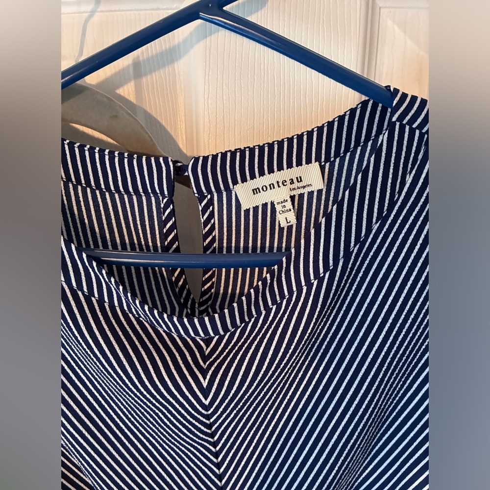 Monteau Navy and White Striped Midi Dress